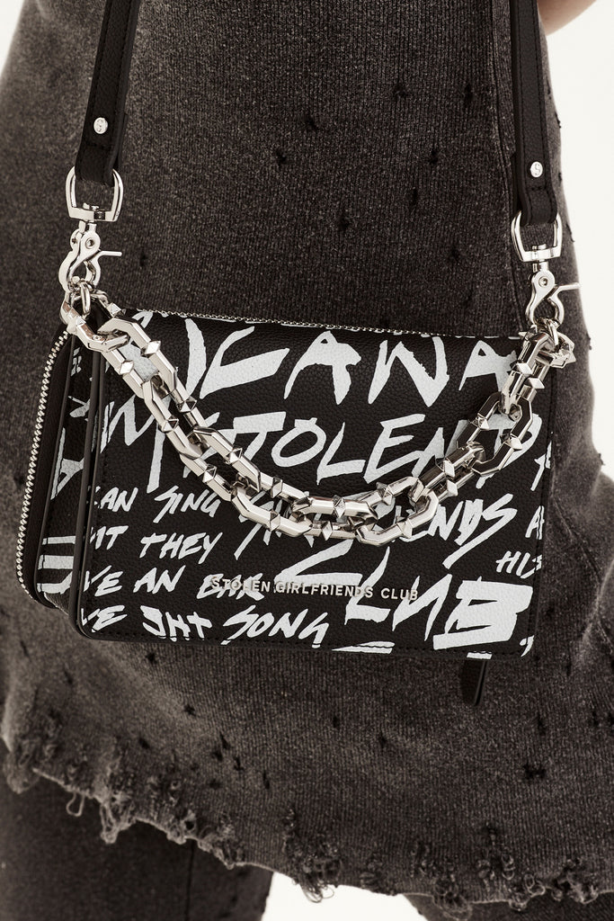 Stolen Girlfriends Club - Little Trouble Bag - Graffiti Leather - Black/White