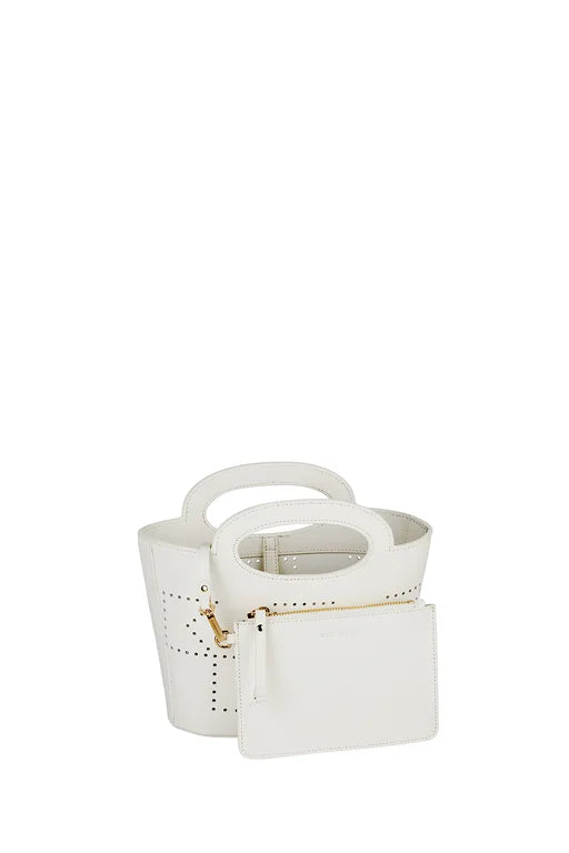 Karen Walker Monogram Basket Small - Lasercut Leather- White