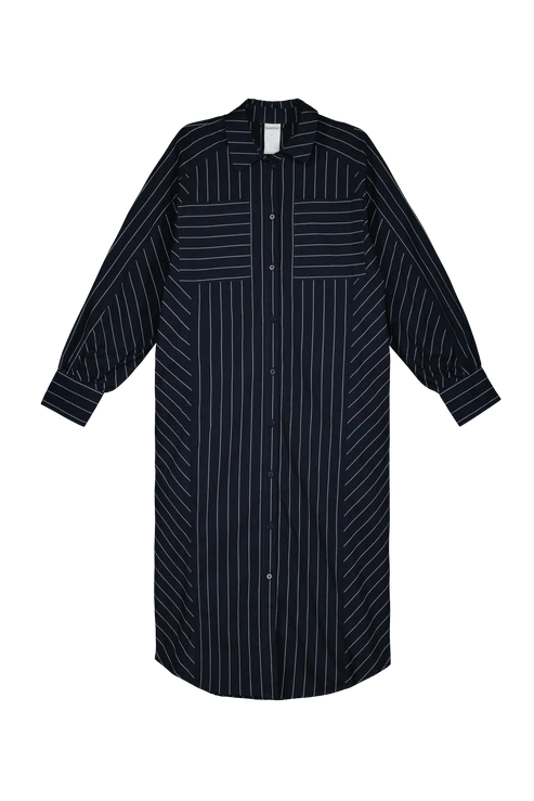 Kowtow Yves Shirt Dress - Navy Pinstripe
