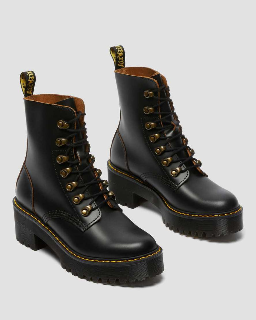 Dr. Martens Leona 7 Hook Boot - Black Vintage Smooth