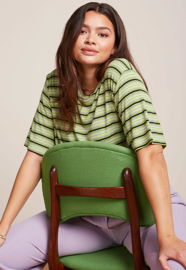 King Louie Boxy Tee - Seaside Stripe - Dark Citron