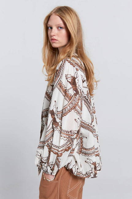 Karen Walker Reining Bow Blouse - Cream Multi