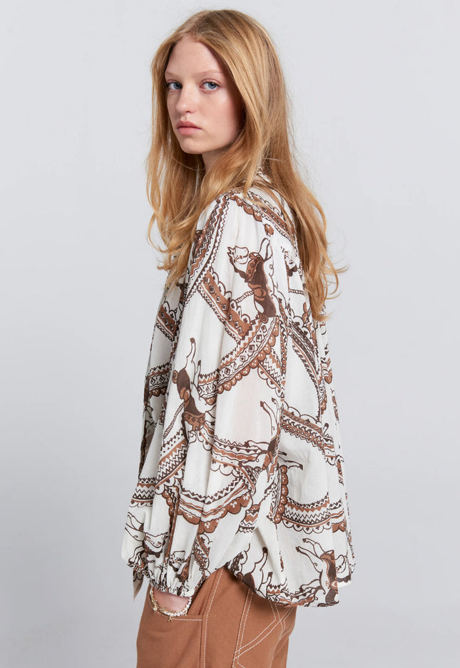 Karen Walker Reining Bow Blouse - Cream Multi