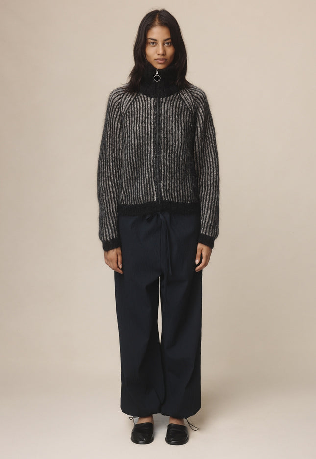 Marle Oscar Zip Up - Mohair/Merino -Black/Greige