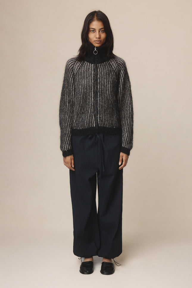 Marle Oscar Zip Up - Mohair/Merino -Black/Greige