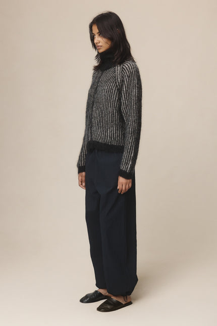 Marle Oscar Zip Up - Mohair/Merino -Black/Greige