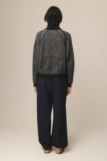 Marle Oscar Zip Up - Mohair/Merino -Black/Greige