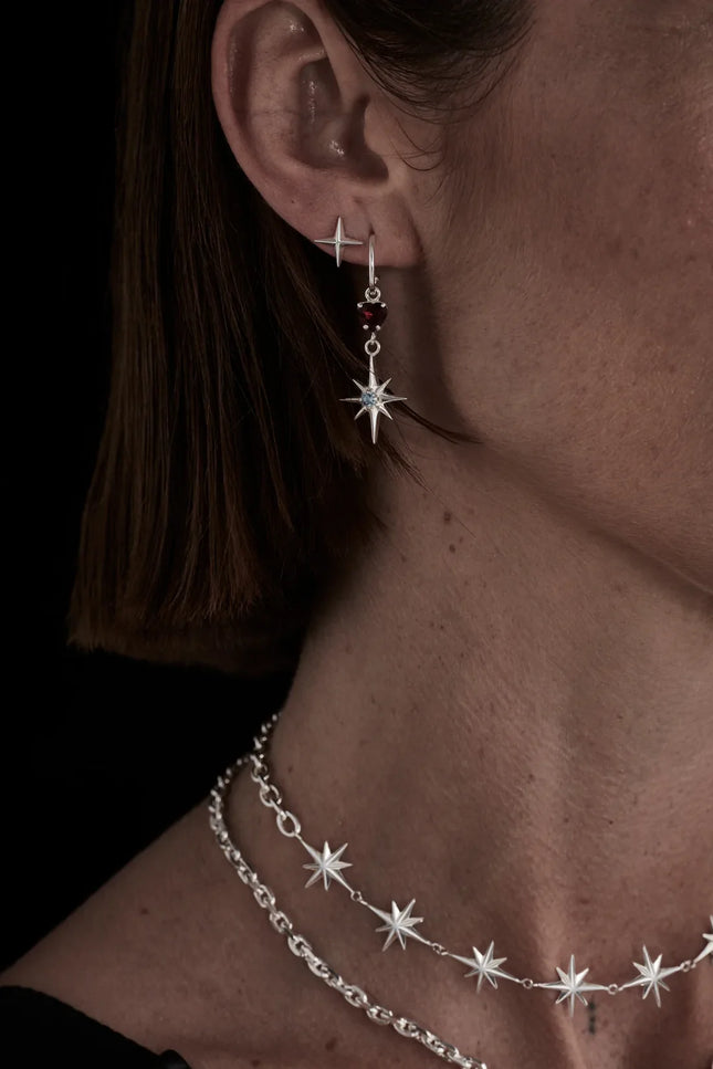 Stolen Girlfriends Club Love Star Earrings - Silver/Garnet/Topaz