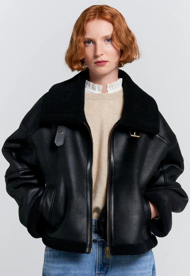Karen Walker Cropped Aviator Jacket - Black/Brown