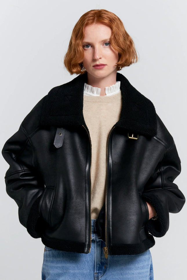 Karen Walker Cropped Aviator Jacket - Black/Brown