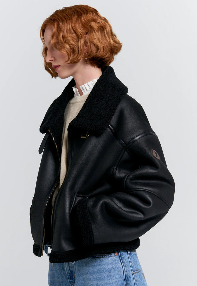 Karen Walker Cropped Aviator Jacket - Black/Brown
