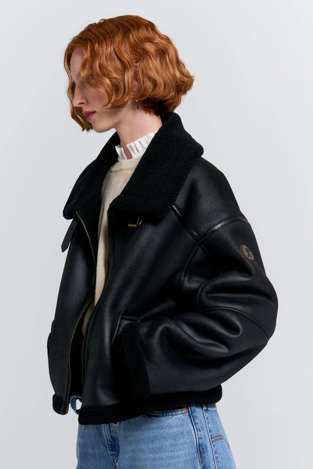 Karen Walker Cropped Aviator Jacket - Black/Brown