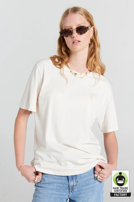 Karen Walker Embroidered Runaway Girl Classic Organic Cotton T-Shirt - Ecru **RESTOCKED**