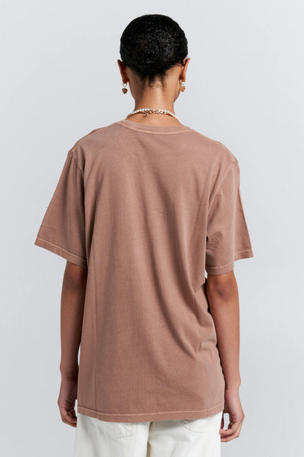 Karen Walker Embroidered Runaway Girl Classic Organic Cotton T-Shirt - Taupe