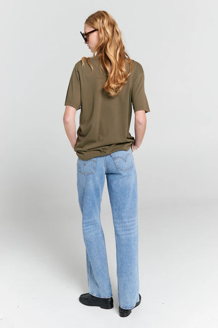 Karen Walker Embroidered Runaway Girl Classic Organic Cotton T-Shirt ~ Hunter Green