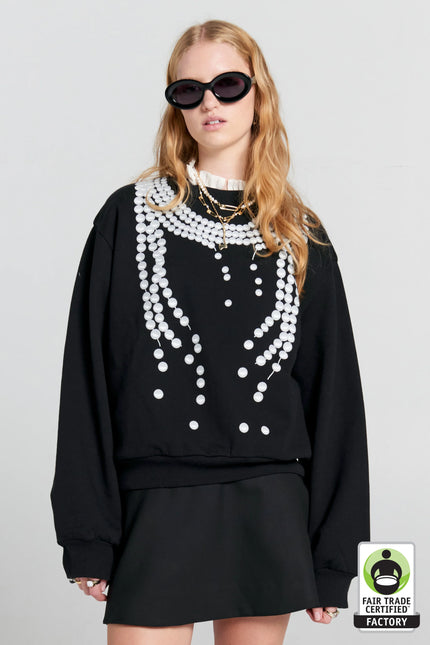 Karen Walker Broken Pearls Crewneck Sweatshirt - Black
