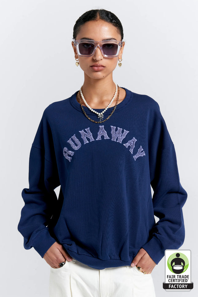 Karen Walker Runaway College Organic Cotton Crewneck Sweatshirt - Navy