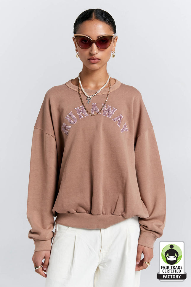 Karen Walker Runaway College Organic Cotton Crewneck Sweatshirt - Taupe
