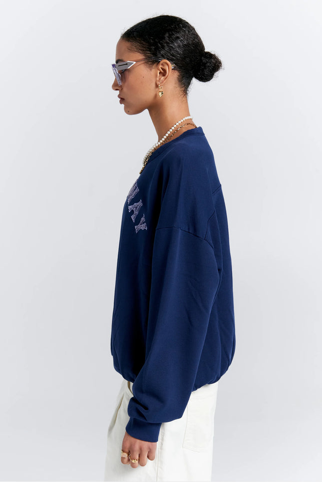 Karen Walker Runaway College Organic Cotton Crewneck Sweatshirt - Navy