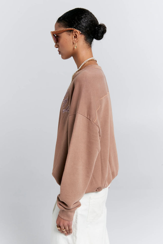Karen Walker Runaway College Organic Cotton Crewneck Sweatshirt - Taupe