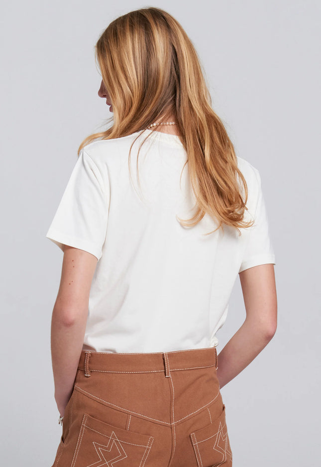 Karen Walker Runaway Carousel Organic Cotton T-Shirt - Ecru/Tangerine