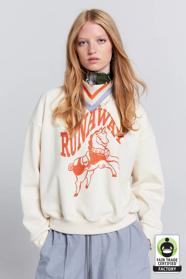 Karen Walker Runaway Carousel Organic Cotton Crewneck Sweatshirt - Ecru/Tangerine
