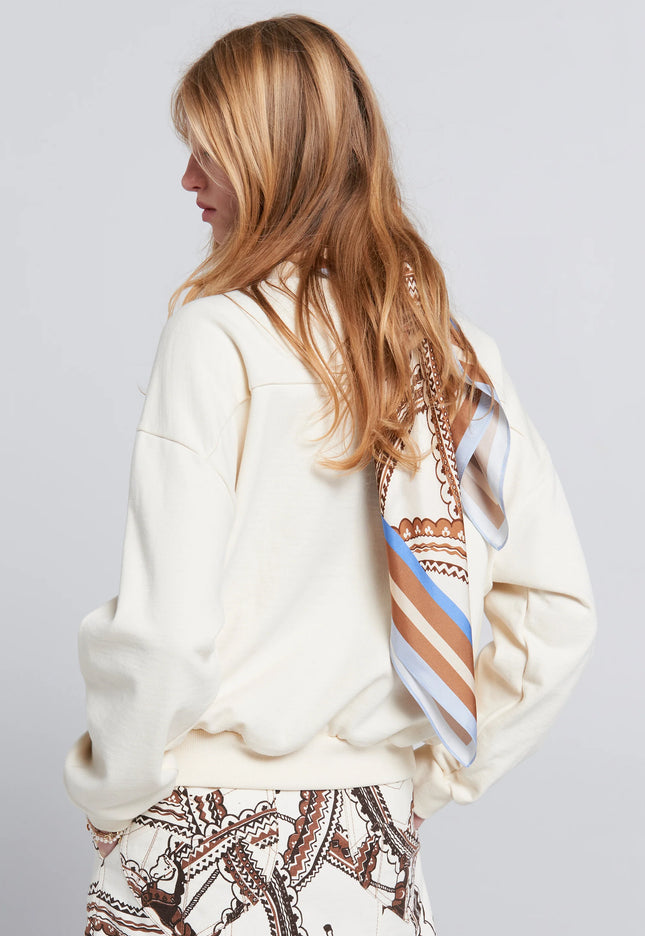 Karen Walker Runaway Carousel Organic Cotton Crewneck Sweatshirt - Ecru/Mocha