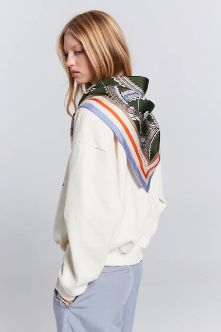 Karen Walker Runaway Carousel Organic Cotton Crewneck Sweatshirt - Ecru/Tangerine