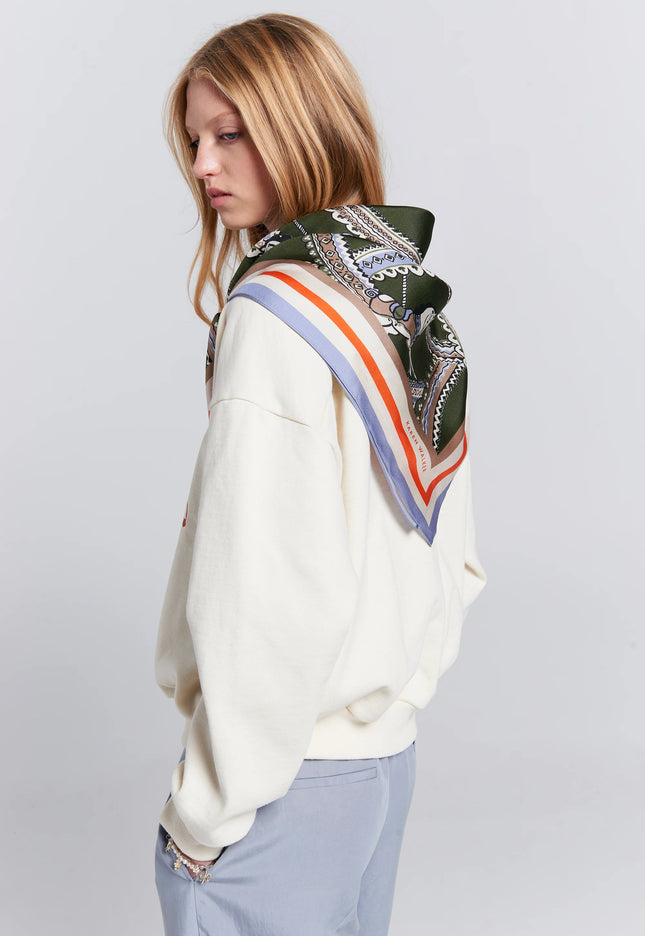 Karen Walker Runaway Carousel Organic Cotton Crewneck Sweatshirt - Ecru/Tangerine