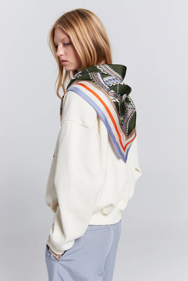 Karen Walker Runaway Carousel Organic Cotton Crewneck Sweatshirt - Ecru/Tangerine