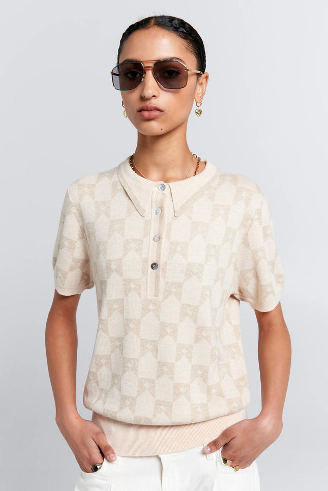 Karen Walker Monogram Knit Polo - Sand Multi