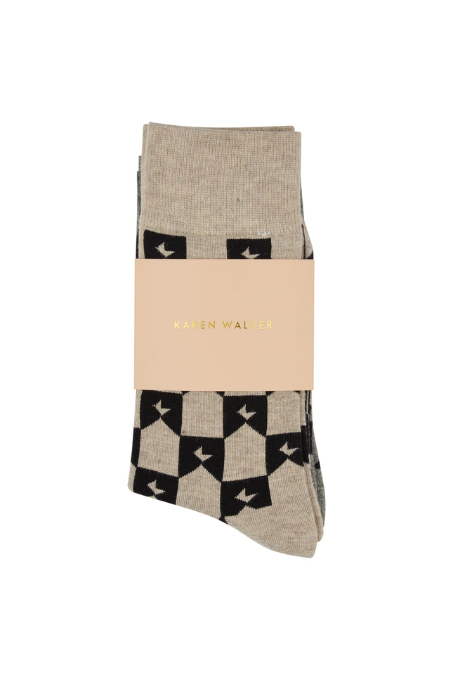 Karen Walker Monogram Socks 2 Pack - Grey/Black + Natural/Black