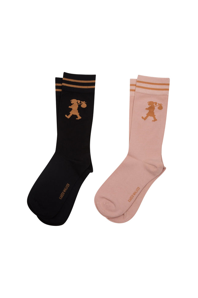 Karen Walker Runaway Girl Socks 2 pack - Black/Pink