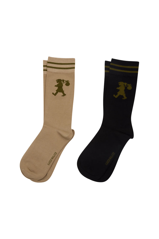 Karen Walker Runaway Girl Socks 2 pack - Black/Sesame