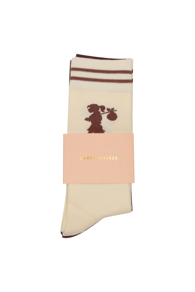 Karen Walker Runaway Girl Socks 2 pack - Cream/Mahogany
