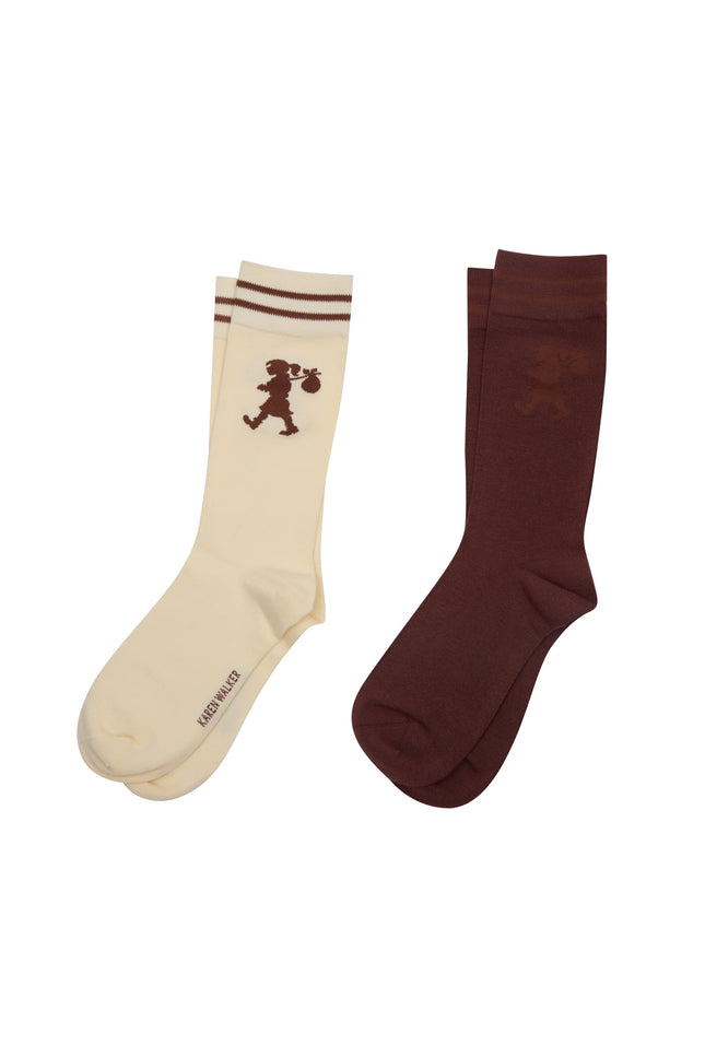 Karen Walker Runaway Girl Socks 2 pack - Cream/Mahogany