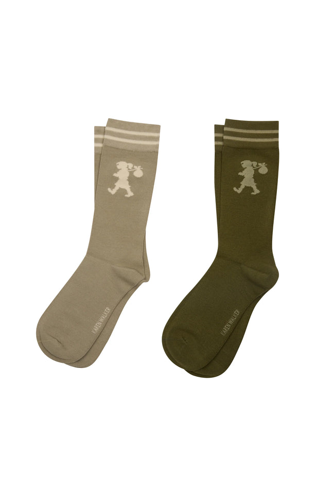 Karen Walker Runaway Girl Socks 2 pack - Sage/Olive