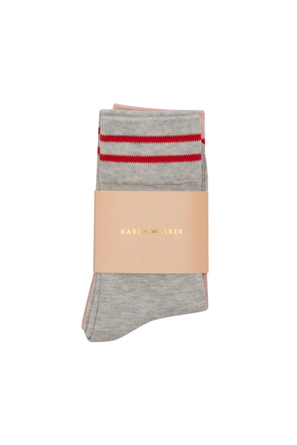 Karen Walker Runaway Girl Socks 2 Pack - Light Grey/Blush/Red