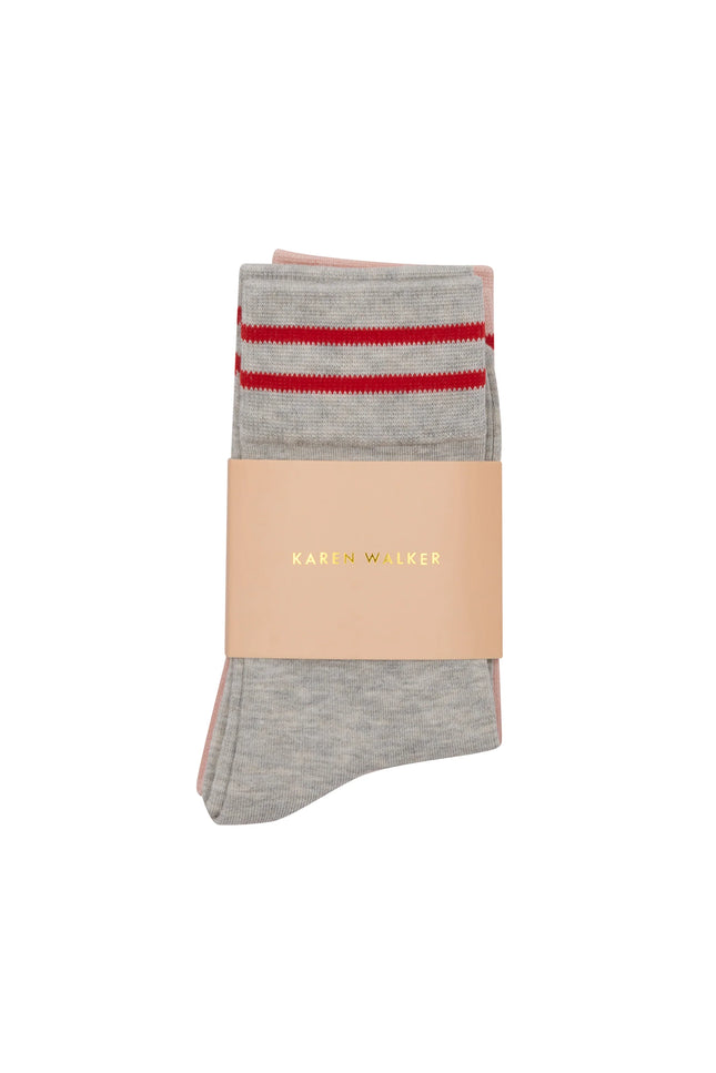 Karen Walker Runaway Girl Socks 2 Pack - Light Grey/Blush/Red