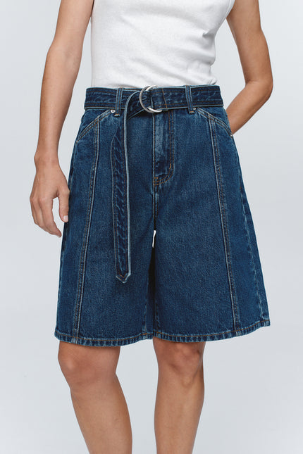 Marle Belted Jean Short ~ Washed Indigo