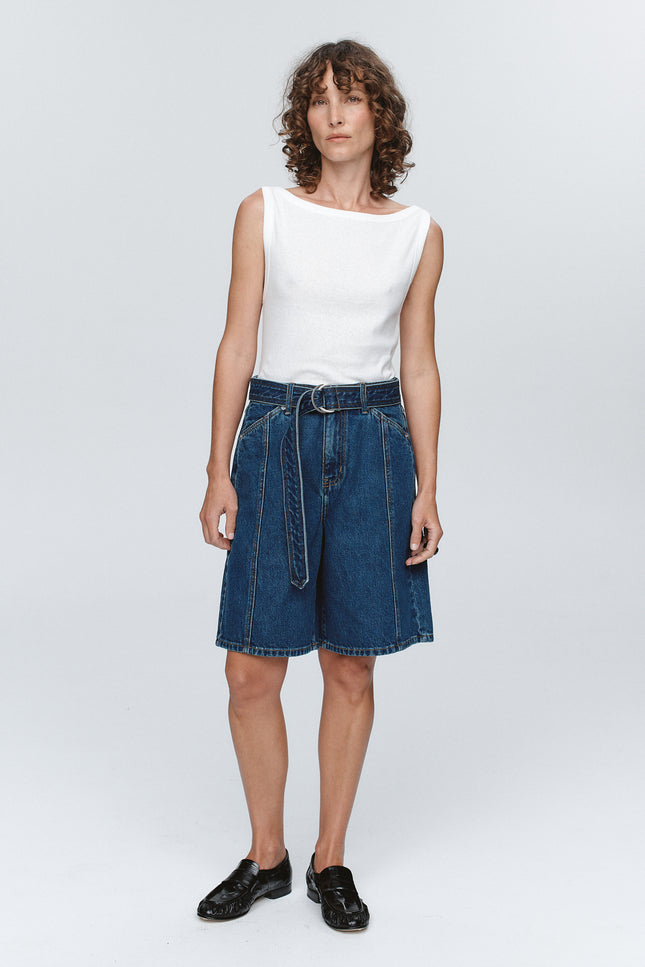 Marle Belted Jean Short ~ Washed Indigo