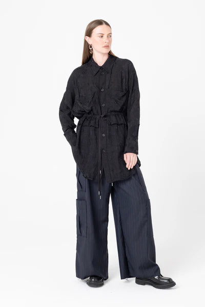 Company of Strangers Facts Shirtdress - Black Jaquard