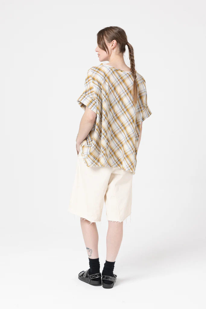 Company of Strangers   Object Tee -  Silk Cotton Check - Mustard Check