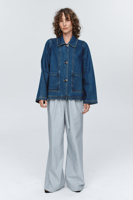 Marle Cropped Pea Jacket ~ Washed Indigo