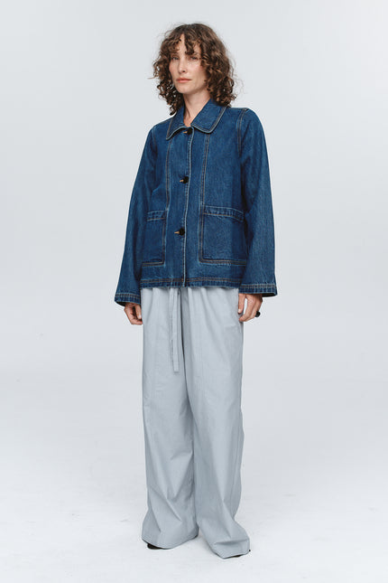 Marle Cropped Pea Jacket ~ Washed Indigo