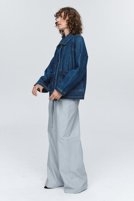 Marle Cropped Pea Jacket ~ Washed Indigo