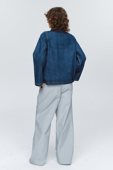 Marle Cropped Pea Jacket ~ Washed Indigo