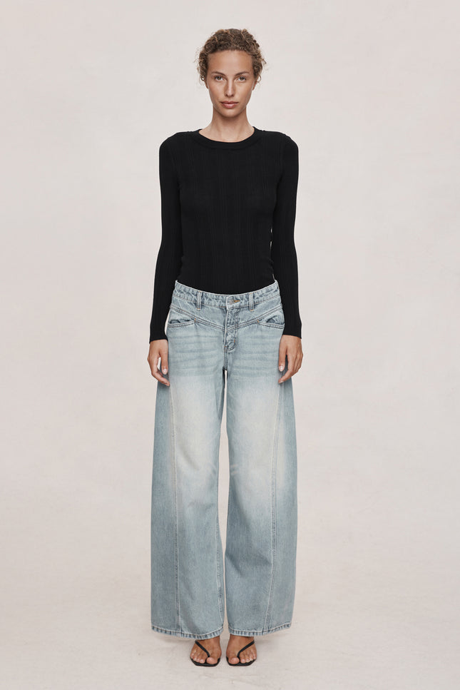 Marle Cross Stitch Jean - Faded Blue