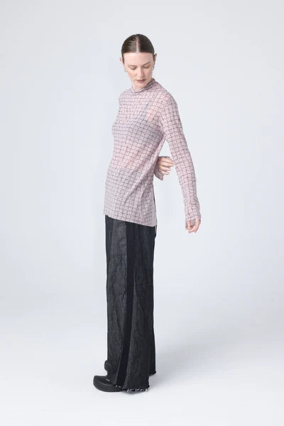 Company of Strangers Missed Top - Printed Nylon Mesh - Blush Grid