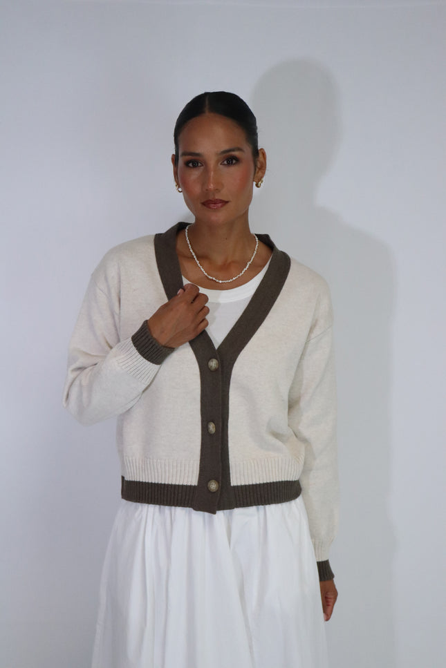 Tatano Contrast Cardi - Sand/Chocolate